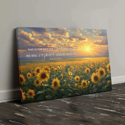 psalm 118 24 this is the day the lord has made sunflower wall art canvas (Landscape) (view 4)