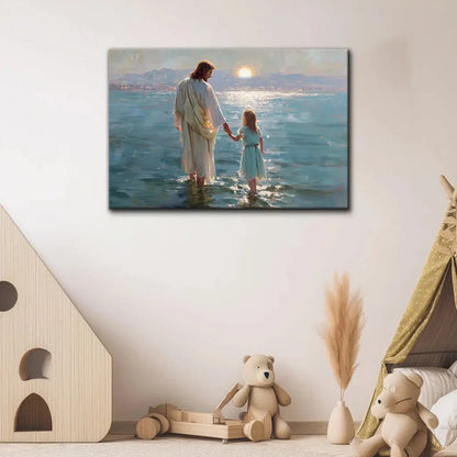 jesus and little girl on the water christian wall art canvas (Landscape) (view 6)