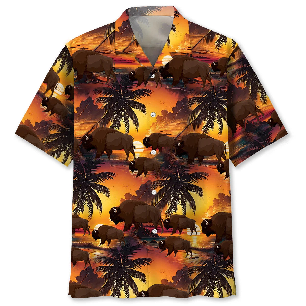 Orange Bison Hawaiian Shirt, custom shirt gift for men