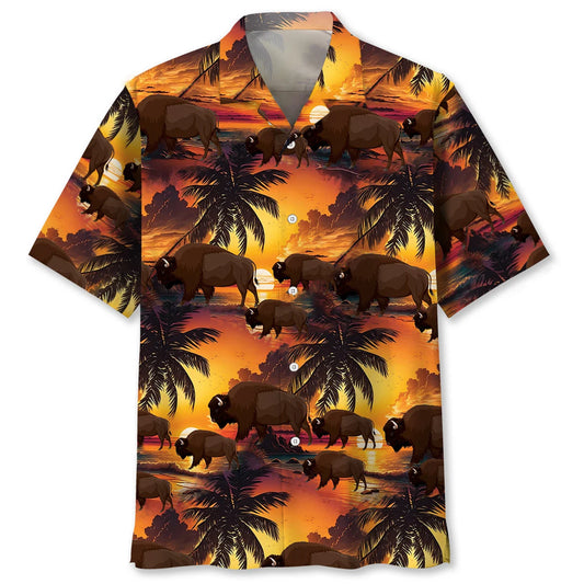 Orange Bison Hawaiian Shirt, custom shirt gift for men