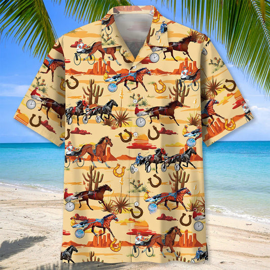 Orange Desert Horse Harness Racing Hawaiian Shirt, custom shirt gift for men