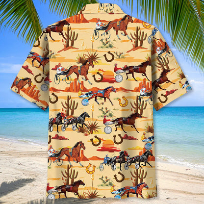 Orange Desert Horse Harness Racing Hawaiian Shirt, custom shirt gift for men (view 3)