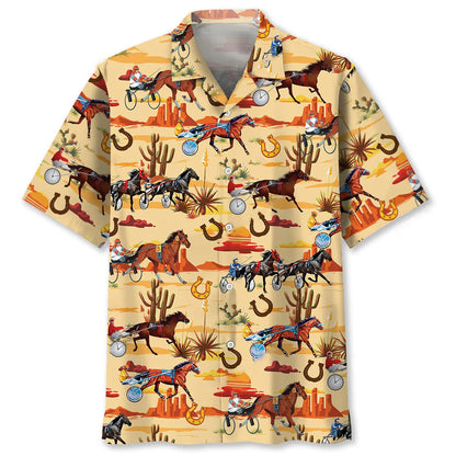 Orange Desert Horse Harness Racing Hawaiian Shirt, custom shirt gift for men (view 4)