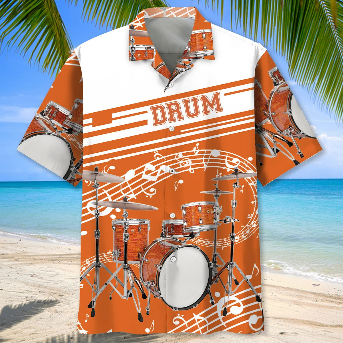 Orange Drum Set Hawaiian Shirt, custom shirt gift for men