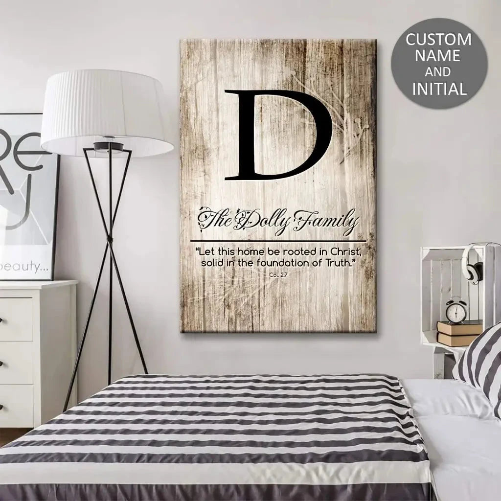 personalized let this home be rooted in christ wall art canvas with custom family name initial (view 6)