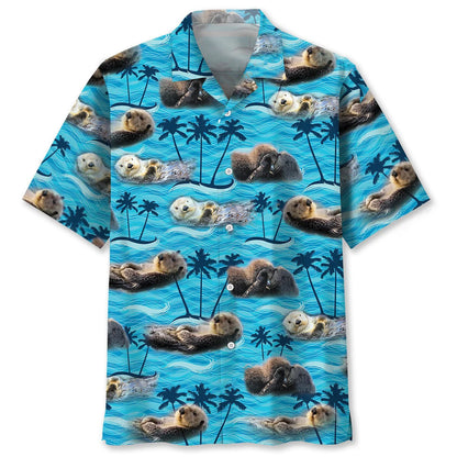 Otters Ocean Hawaiian Shirt, custom shirt gift for men (view 2)