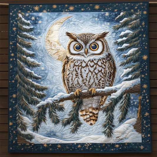Owl In Christmas Night Quilt Blanket