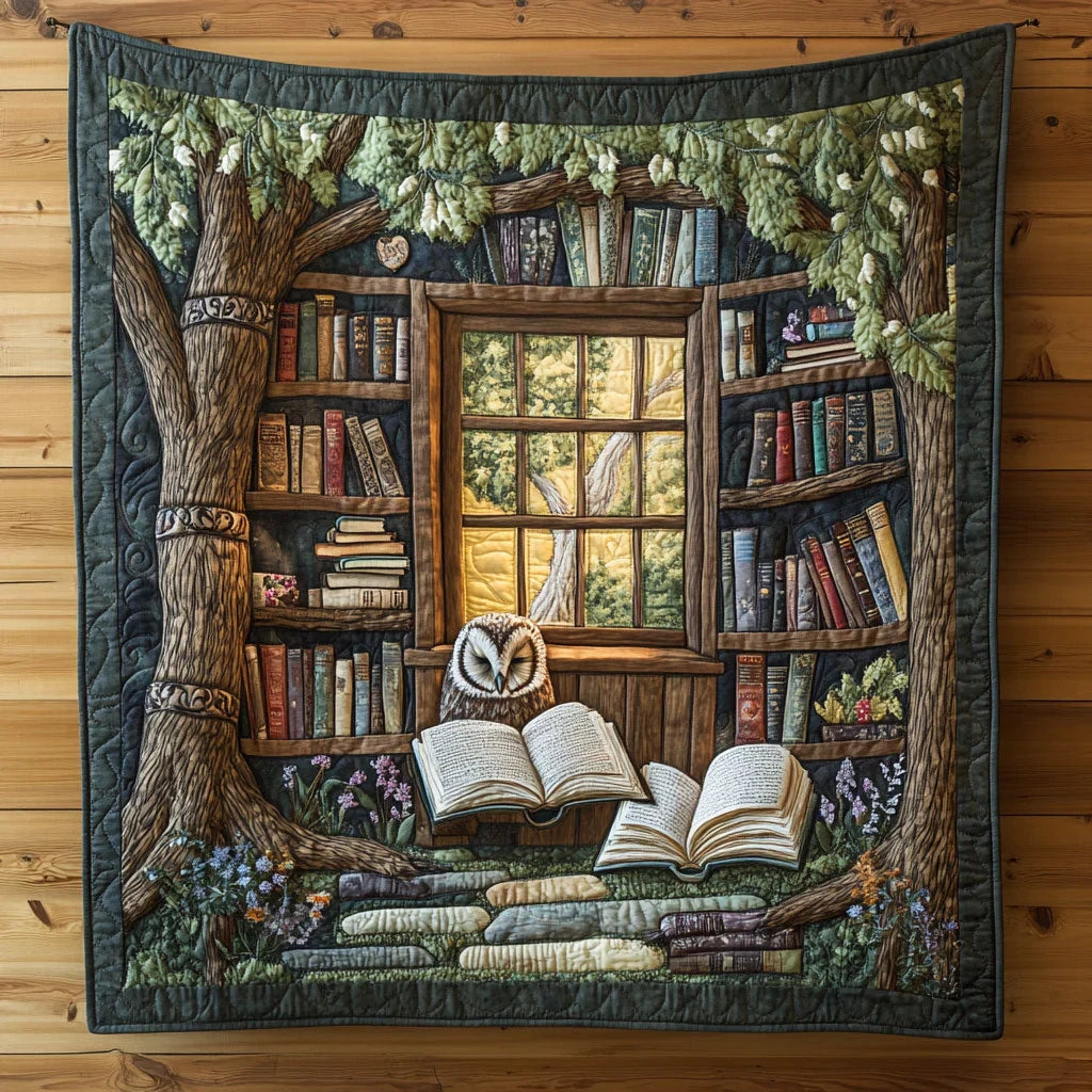 Owl's Reading Nook Quilt Blanket