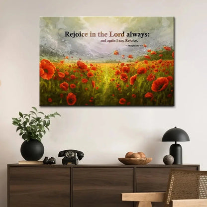 philippians 4 4 rejoice in the lord always wall art poppies christian canvas art (Landscape) (view 5)