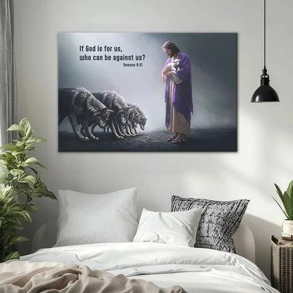 if god is for us who can be against us romans 8 31 wall art canvas (Landscape) (view 5)