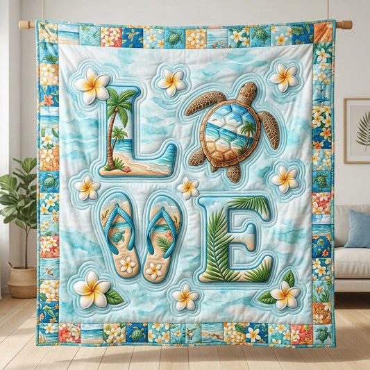 Palm Breeze Love Quilt Blanket - Quilted Blanket by OtterMia