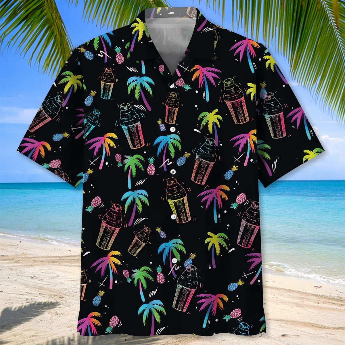 Palm Tree Shaker Bartender Hawaiian Shirt, custom shirt gift for men