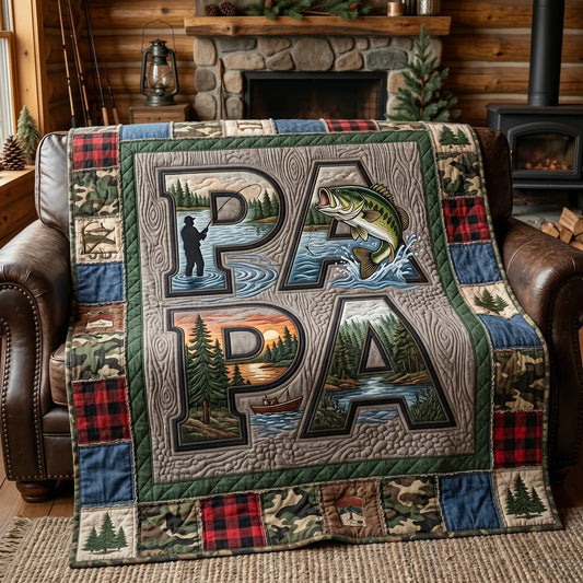 Papa Fishing Quilt Blanket