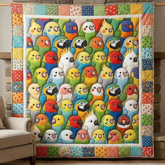 Parrot Party Quilt Blanket - Quilted Blanket by OtterMia