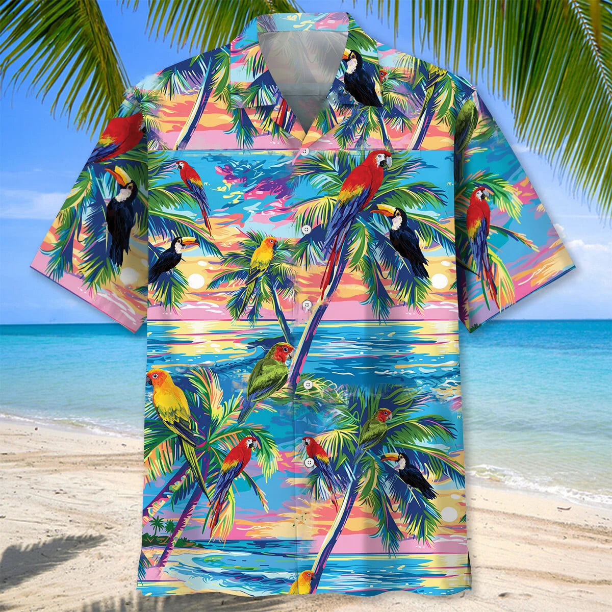 Parrot Summer Beach Hawaiian Shirt, custom shirt gift for men