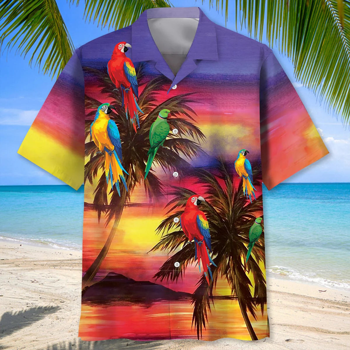 Parrot Sunset Beach Hawaiian Shirt, custom shirt gift for men