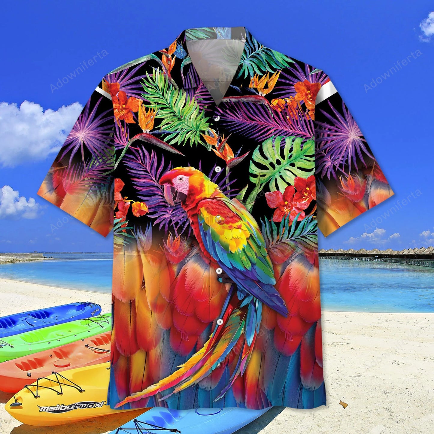 Parrot Tropical Jungle Hawaiian Shirt, custom shirt gift for men