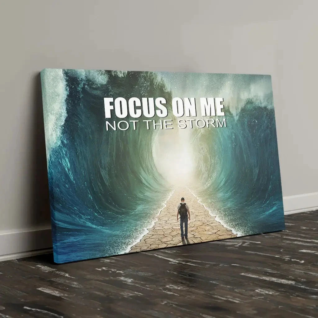 focus on me not the storm parting of the red sea christian wall art canvas (Landscape) (view 4)