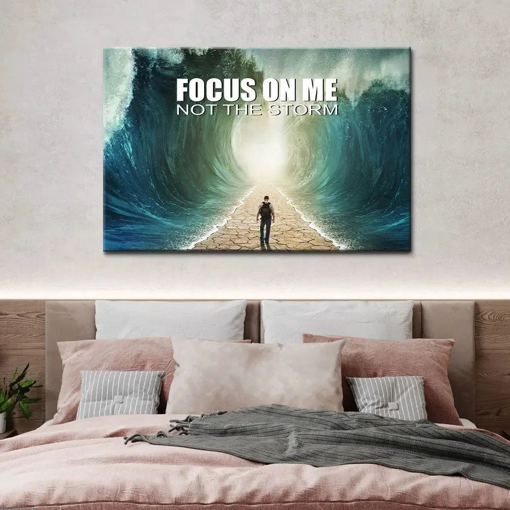 focus on me not the storm parting of the red sea christian wall art canvas (Landscape) (view 5)