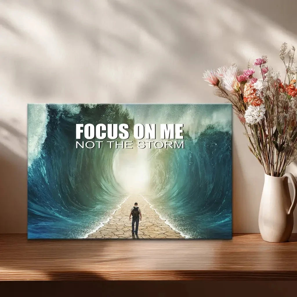 focus on me not the storm parting of the red sea christian wall art canvas (Landscape) (view 6)