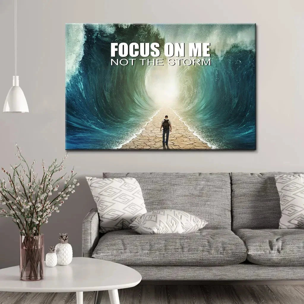 focus on me not the storm parting of the red sea christian wall art canvas (Landscape) (view 7)