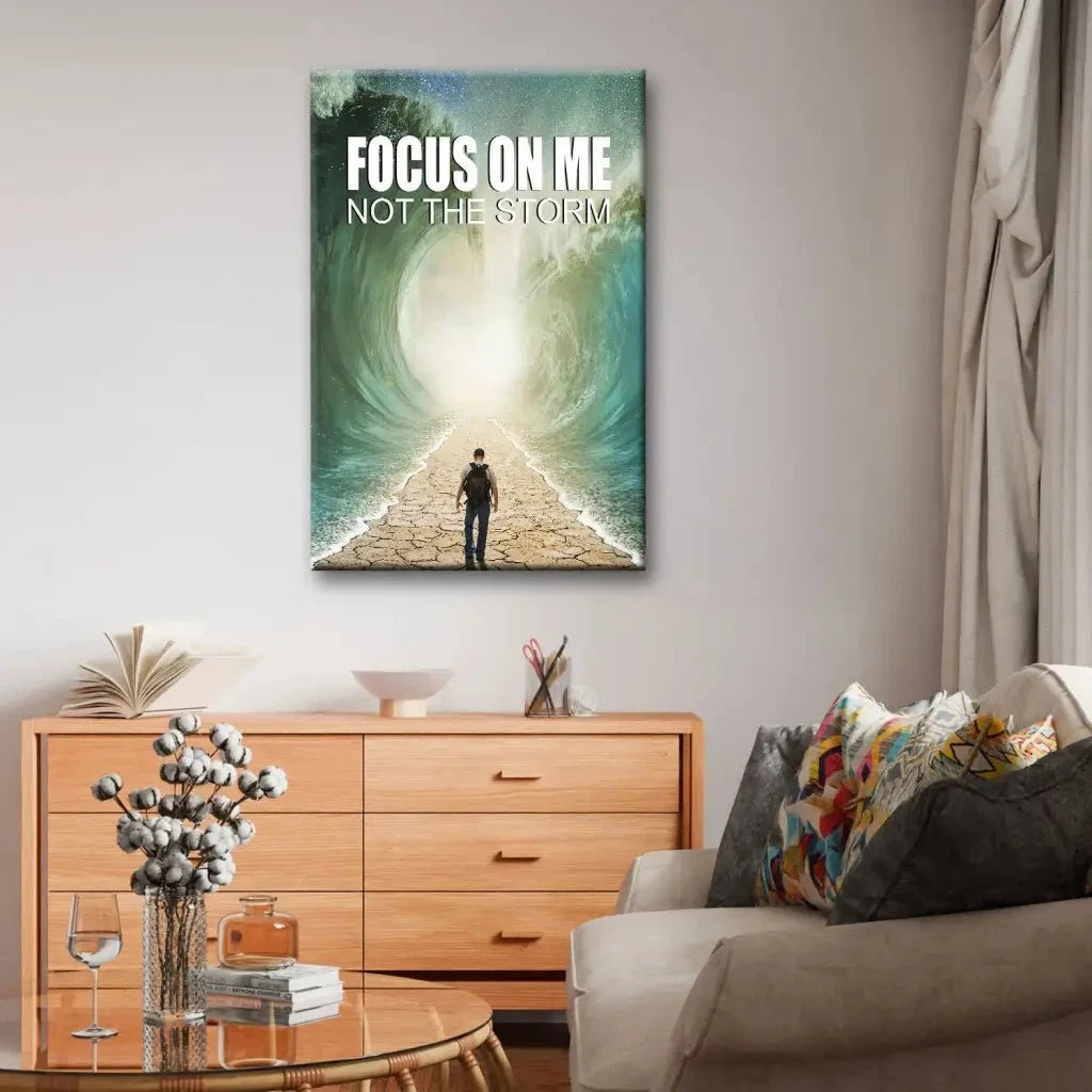 focus on me not the storm parting of the red sea christian wall art canvas (Landscape) (view 9)