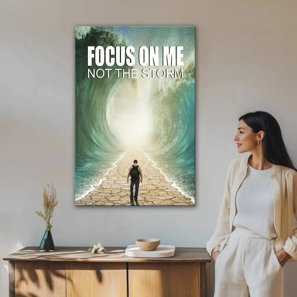 focus on me not the storm parting of the red sea christian wall art canvas (Landscape) (view 10)