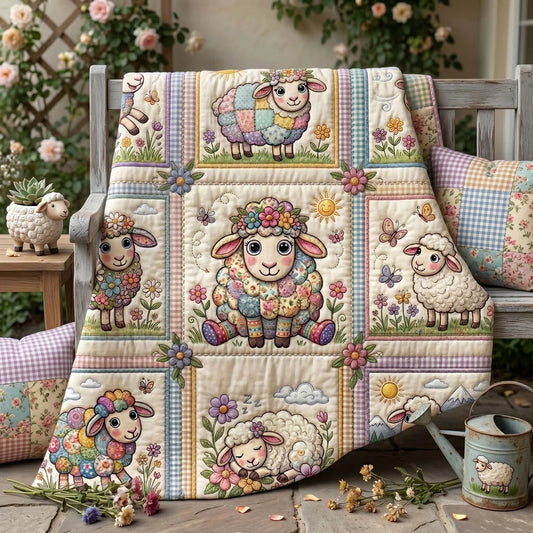 Pastel Meadow Sheep Quilt Blanket