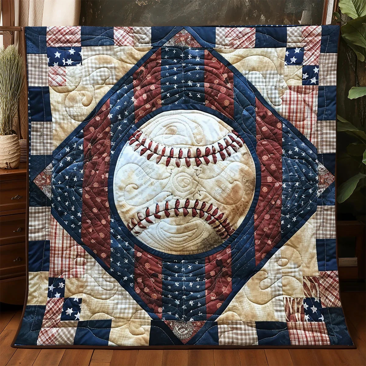 Patchwork Baseball Vintage Quilt Blanket