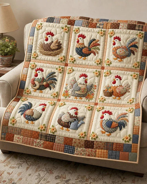 Patchwork Chicken Quilt Blanket - Quilted Blanket by OtterMia