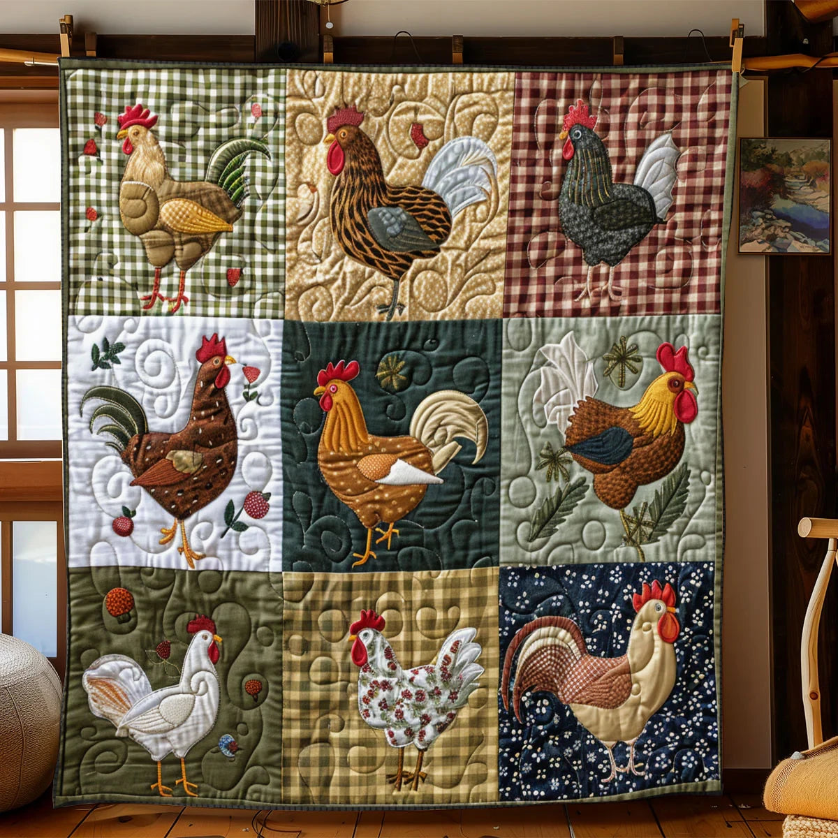 Patchwork Chicken Quilt Blanket