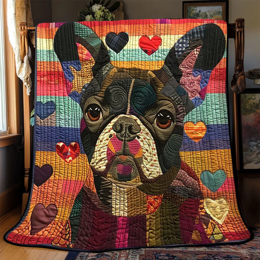 Patchwork French Bulldog Quilt Blanket