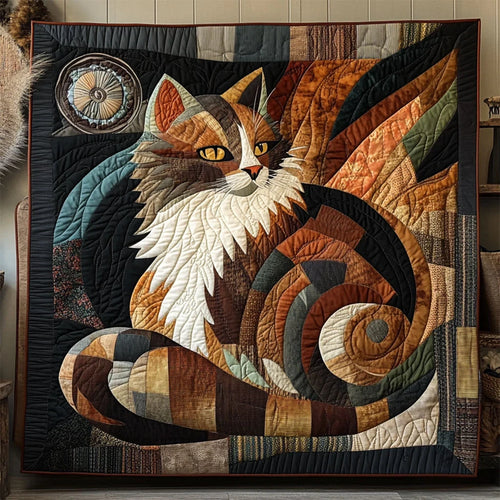 Patchwork Geometric Cat Quilt Blanket