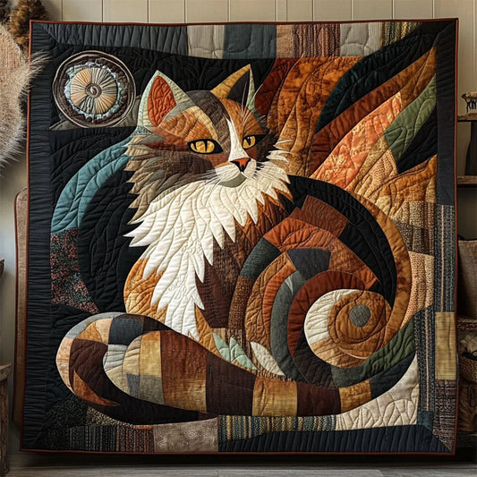 Patchwork Geometric Cat Quilt Blanket