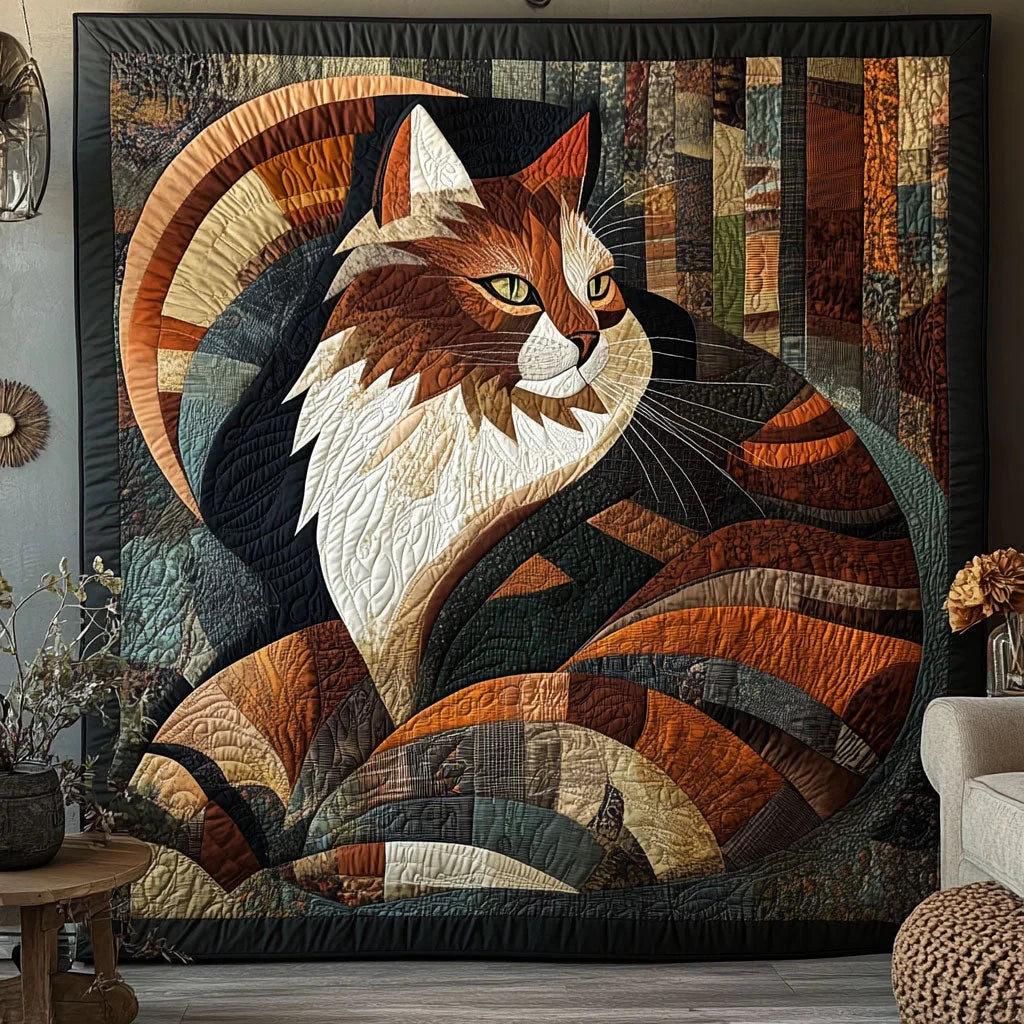Patchwork Geometric Cat Quilt Blanket