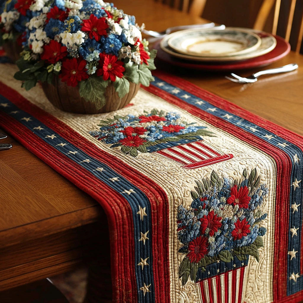 Patriot Blossom Quilted Table Runner