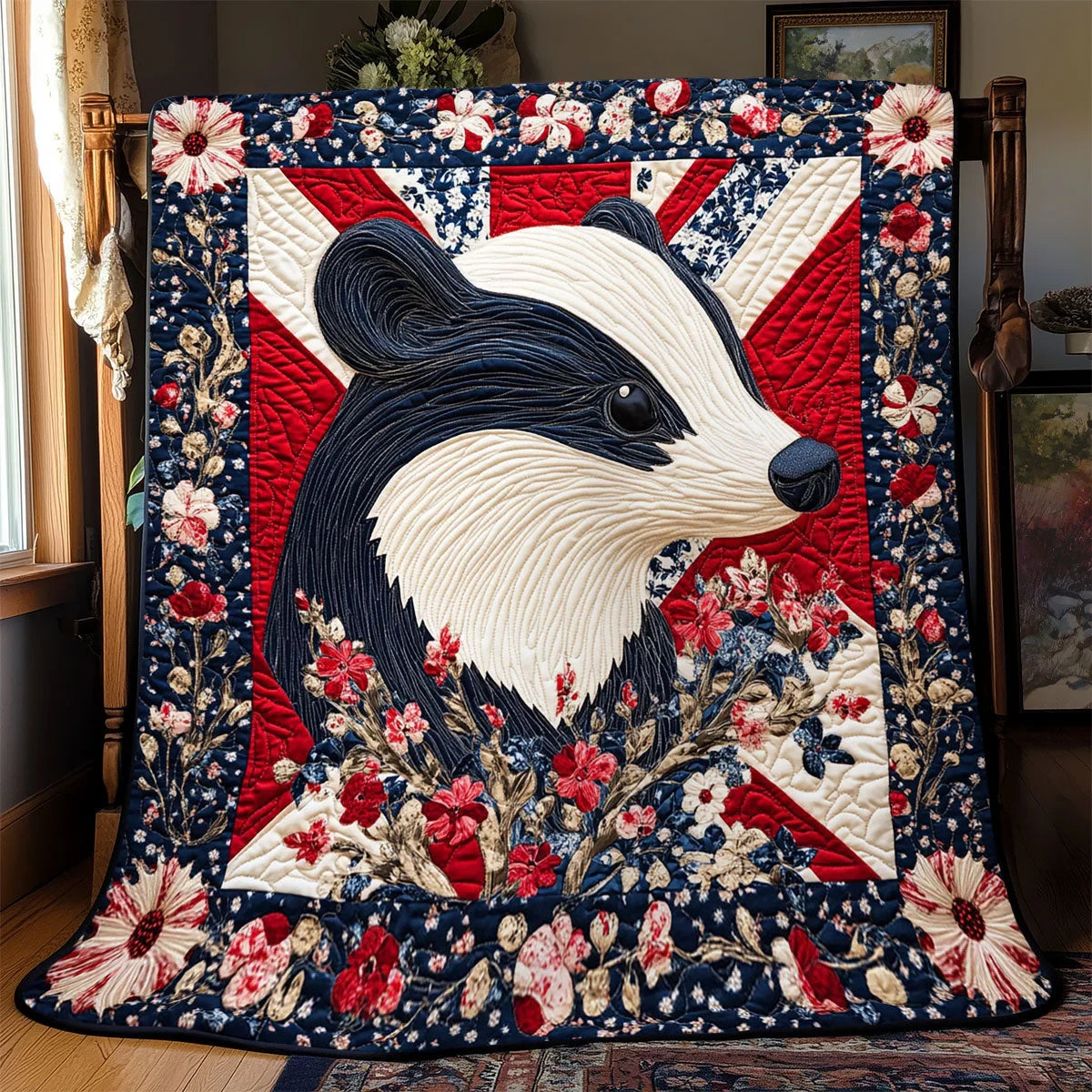 Patriotic Badger Quilt Blanket