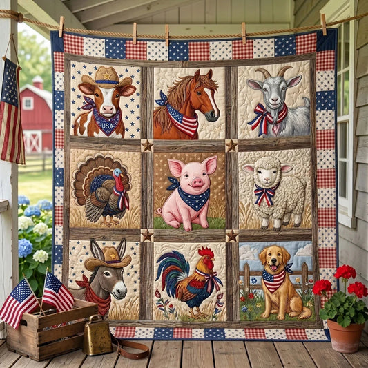 Patriotic Barnyard Patchwork Quilt Blanket
