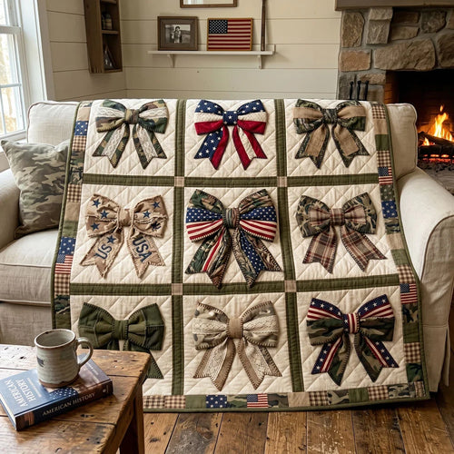 Patriotic Bow Patchwork Quilt Blanket