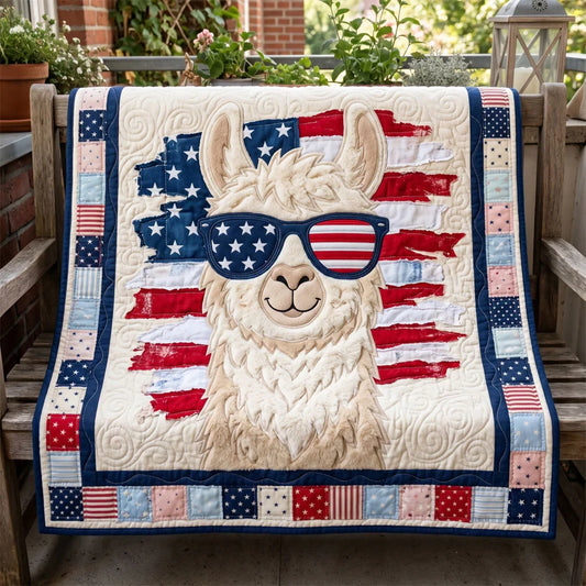 Patriotic Cool Llama Quilt Blanket