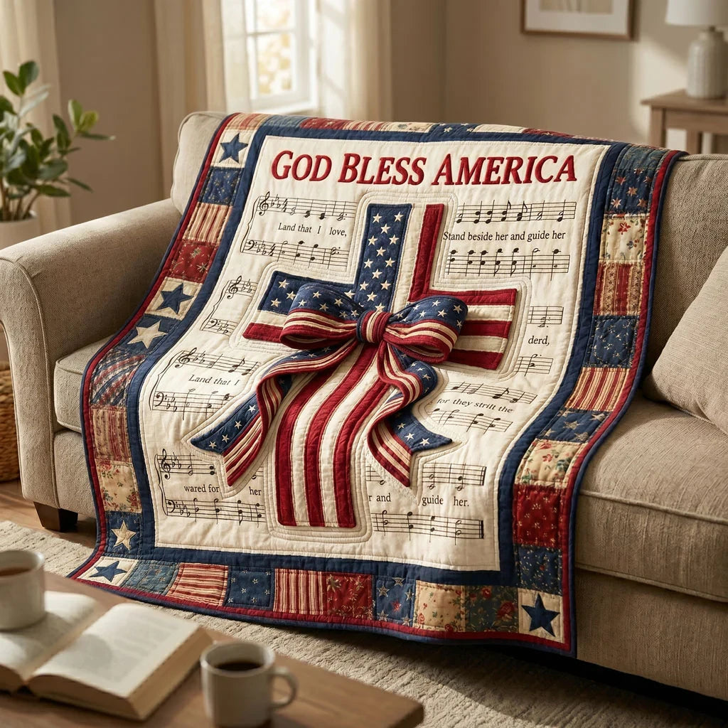 Patriotic Cross And Faith Quilt Blanket