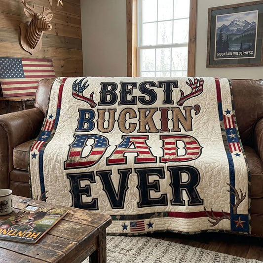 Patriotic Deer Hunter Dad Quilt Blanket