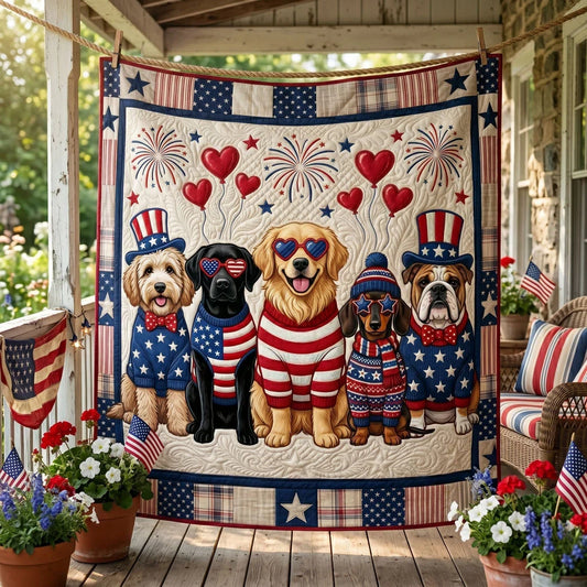 Patriotic Dogs Independence Day Quilt Blanket