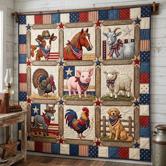 Patriotic Farm Friends Quilt Blanket
