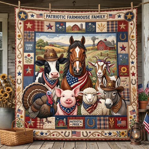 Patriotic Farmhouse Family Quilt Blanket
