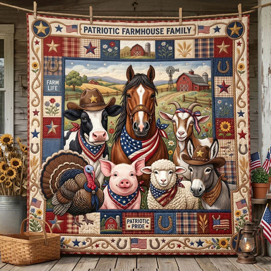 Patriotic Farmhouse Family Quilt Blanket
