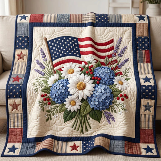 Patriotic Floral Flag Quilt Blanket