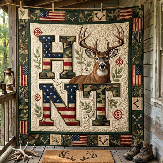 Patriotic Hunt Deer Quilt Blanket