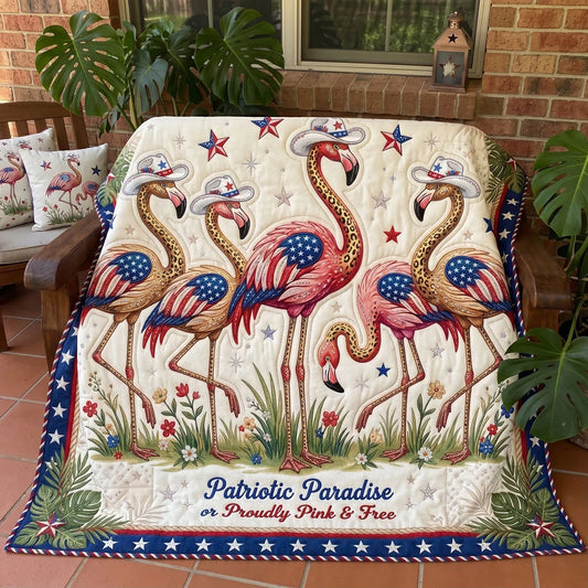 Patriotic Paradise Flamingos Quilt Blanket