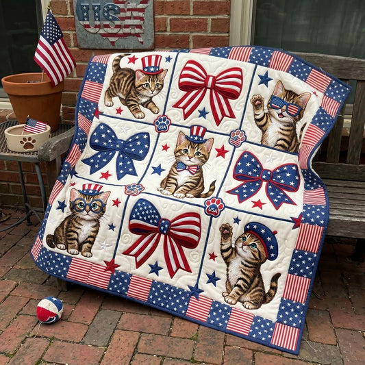 Patriotic Paws And Bows Quilt Blanket